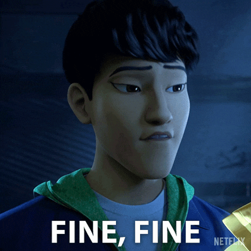 a close up of a cartoon character with the words fine fine above him