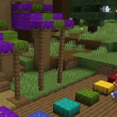 a cartoon character is sitting on a green block in a video game