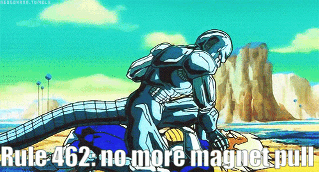 a cartoon of a robot with the words rule462 no more magnet pull