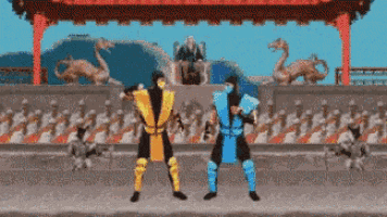 scorpion and sub zero are fighting in a video game