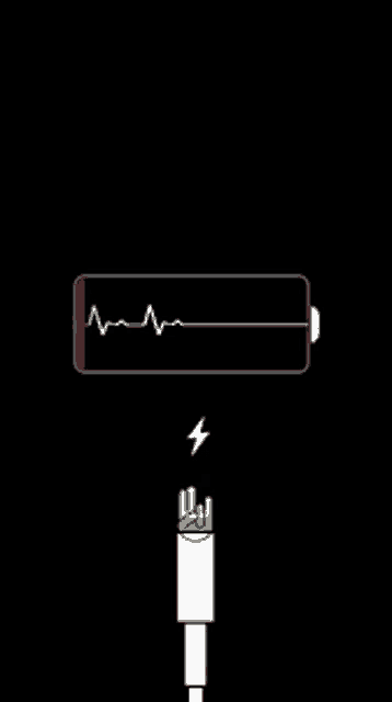 a charging cable with a battery and a lightning bolt on a black background .