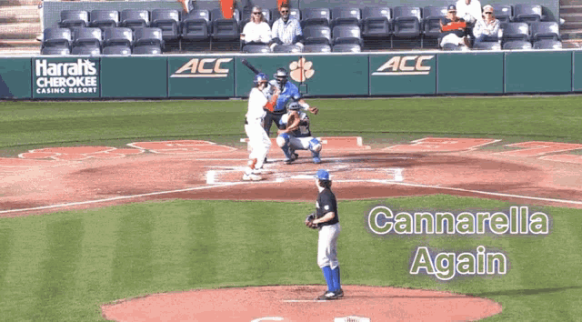 a baseball game is being played at harrah 's cherokee