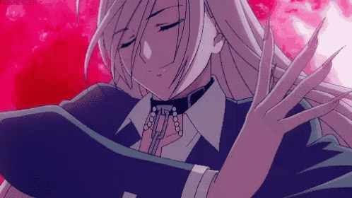 a girl with long white hair is wearing a choker necklace and a black jacket .