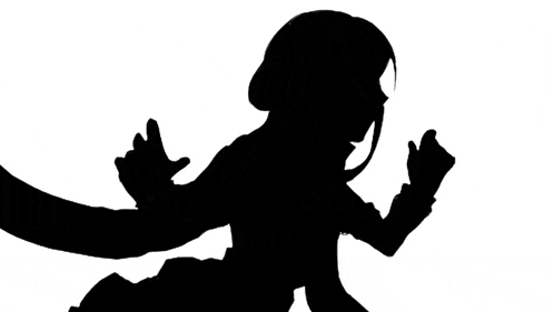 a silhouette of a person with a long tail on a white background