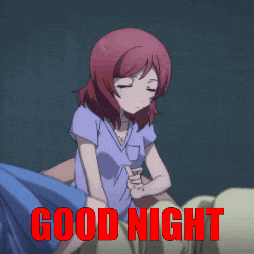 a cartoon of a girl yawning with the words good night written below her