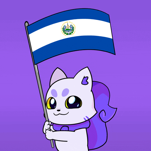 a cartoon cat is holding a flag that says el salvador