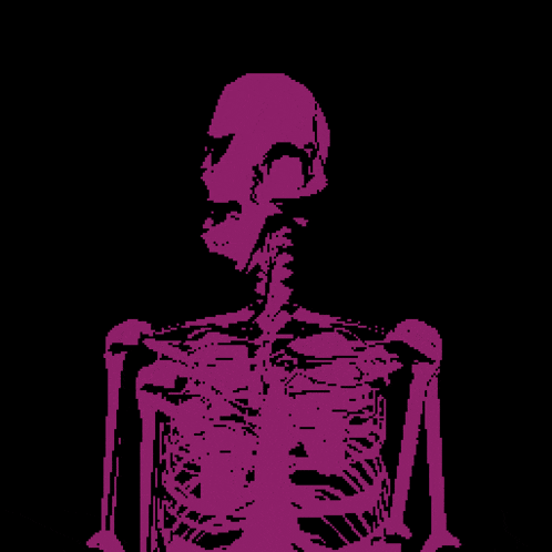 a pixel art of a purple skeleton with a skull