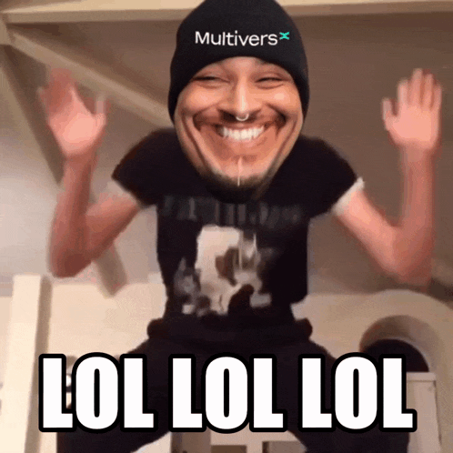 a man wearing a beanie and a shirt that says multivers on it