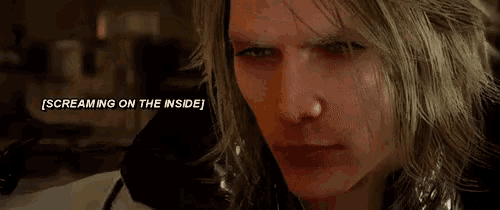 a close up of a man 's face with the words screaming on the inside below him