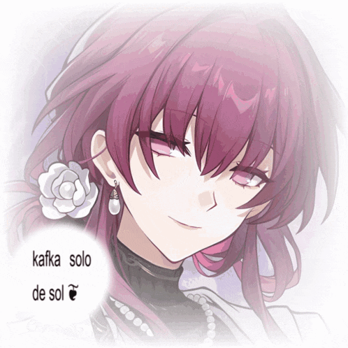a girl with purple hair has a flower in her ear and the words kafka solo de sol