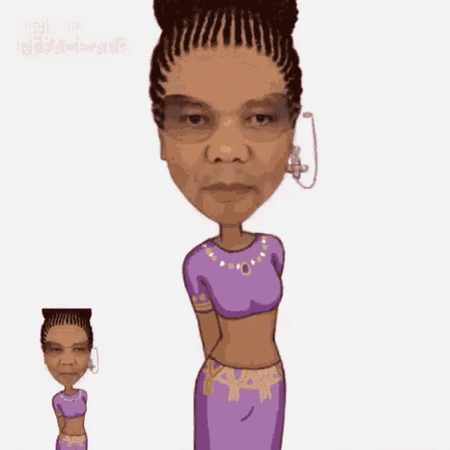 a cartoon of a woman in a purple top and skirt