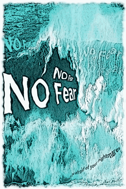 a poster that says " no fear " on a blue background