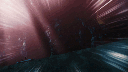 a computer generated image of a dark cave with a light shining through the walls