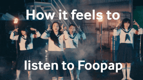 how it feels to listen to foopap is written above a group of girls