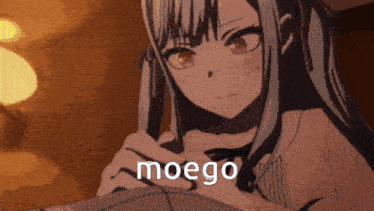 a drawing of a girl with the word moego on the bottom