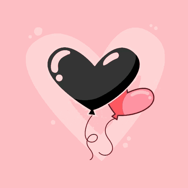 a pink heart with a black heart shaped balloon