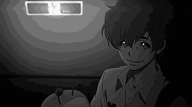 a black and white cartoon of a boy holding a toy