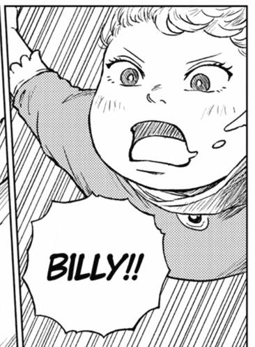 a black and white drawing of a baby with the word billy on the bottom