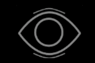 a black and white drawing of an eye with a circle in the middle .