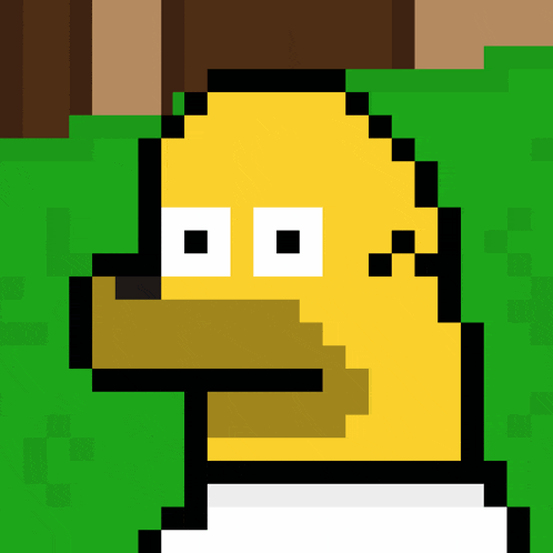 a pixel art drawing of homer simpson standing on a green field