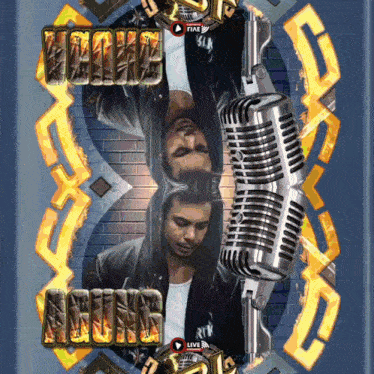 a picture of a man and a microphone with the word live on the bottom right