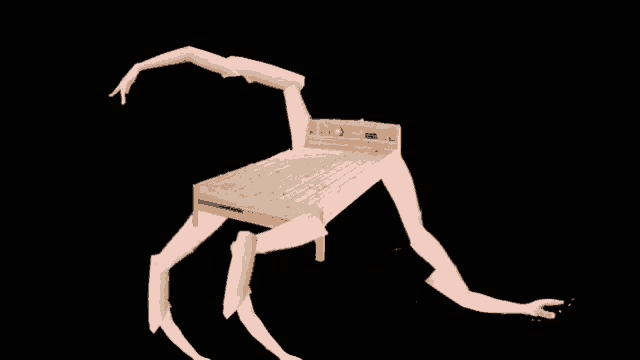 a drawing of a bed with arms and legs