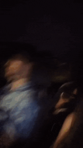 a man in a blue shirt is sitting in a car