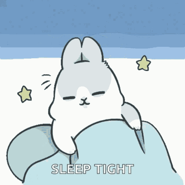 a cartoon of a rabbit laying under a blanket with the words sleep tight above it