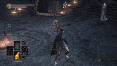 a screenshot of a video game shows a man holding a sword and another man holding a shield
