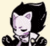 a pixel art drawing of a cat with black hair and a purple mask .