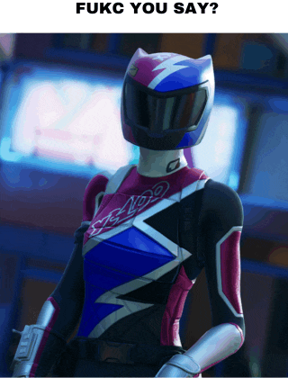 a woman wearing a helmet with a cat ear and the words fukc you say on the bottom