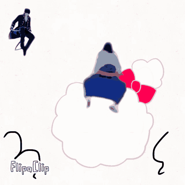 a drawing of a man sitting on a cloud with the words flipa clip below