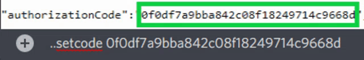 an authorization code is displayed in a green frame