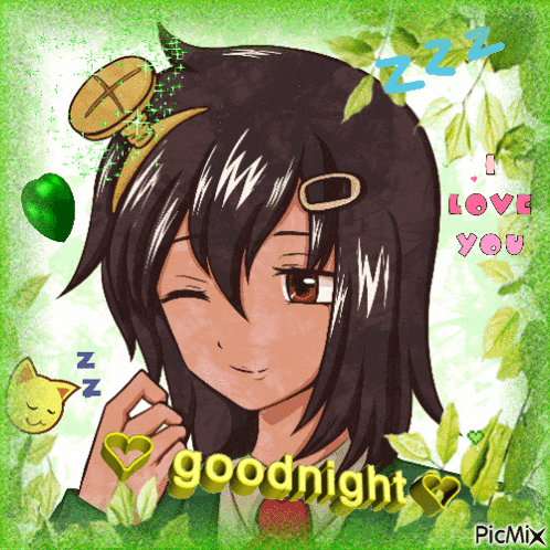 a picture of a girl with the words " goodnight " on it