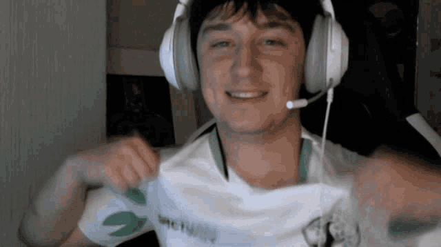 a man wearing headphones and a shirt that says ' michael '