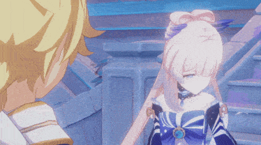 a girl with a bow in her hair is standing next to a boy