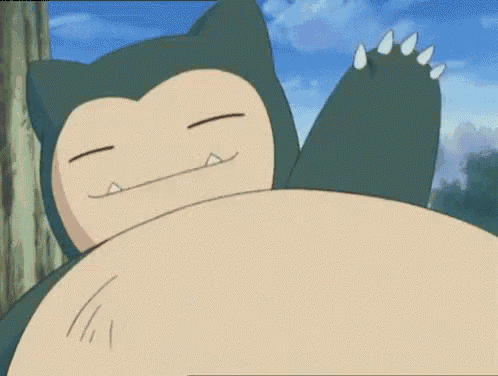 a cartoon character is laying down with his eyes closed and his belly visible .