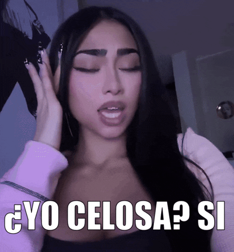 a woman with her eyes closed and the words " yo celosa si " written above her