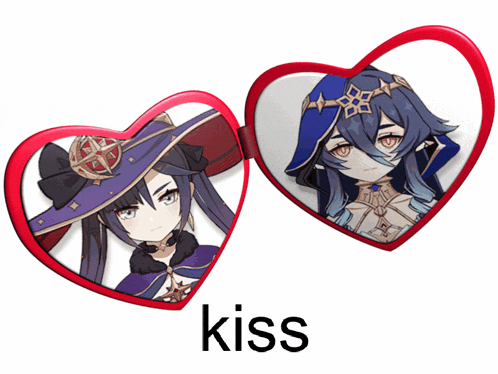 a couple of hearts with the word kiss in the middle