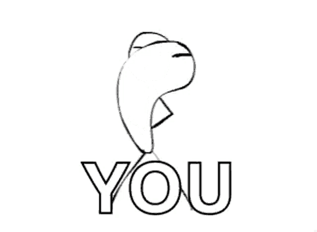 a stick figure with a sad face is standing next to the word you .