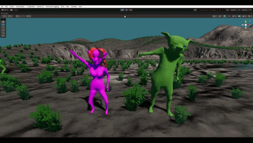a computer screen shows a purple elf and a green elf