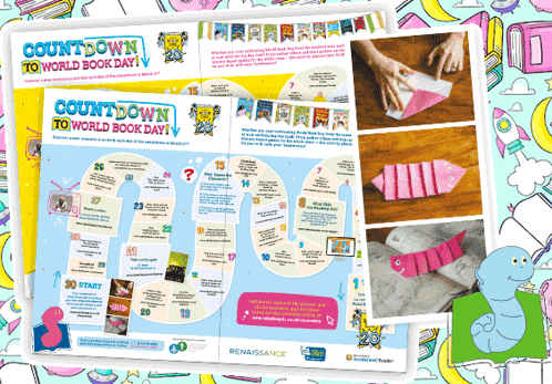 a poster for countdown to world book day with a game board