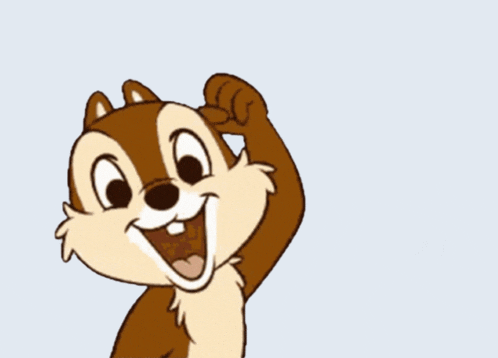 a cartoon chipmunk is scratching his head with his fist