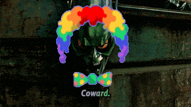 a picture of a clown with the words coward written below it