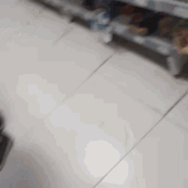 a blurred image of a person walking in a store .