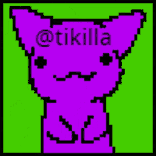 a pixel art drawing of a purple cat with a green background