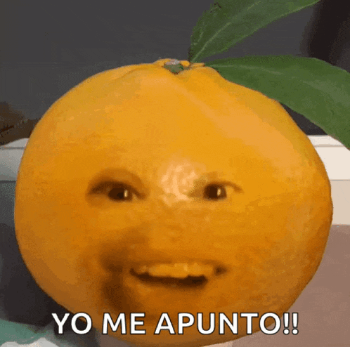 an orange with a face and the words yo me apunto written below it