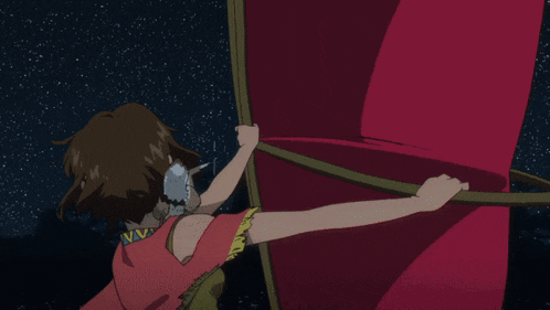 a cartoon of a girl holding a red object with the letter v on it