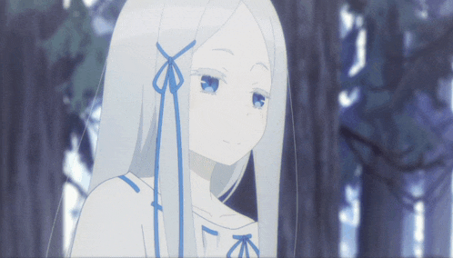 a girl with long white hair and blue eyes