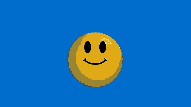a yellow ball with a smiley face on it is on a blue background